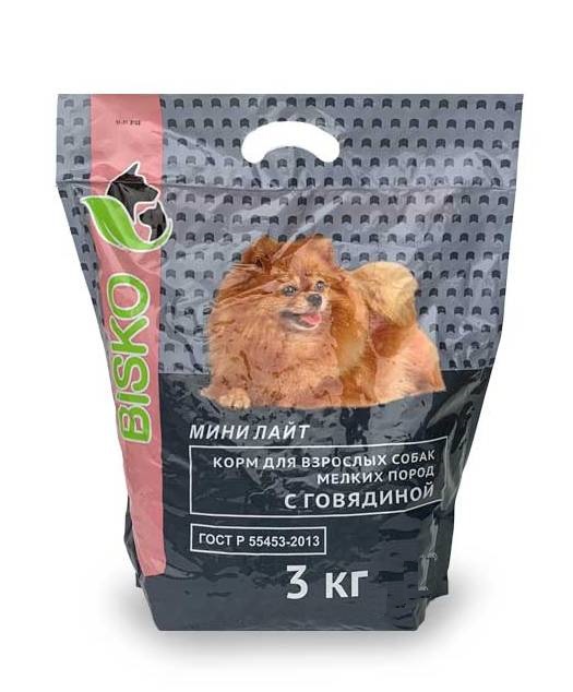 Сухой корм БИСКО МИНИ ЛАЙТ ГОВЯДИНА РИС для взрослых собак мелких пород