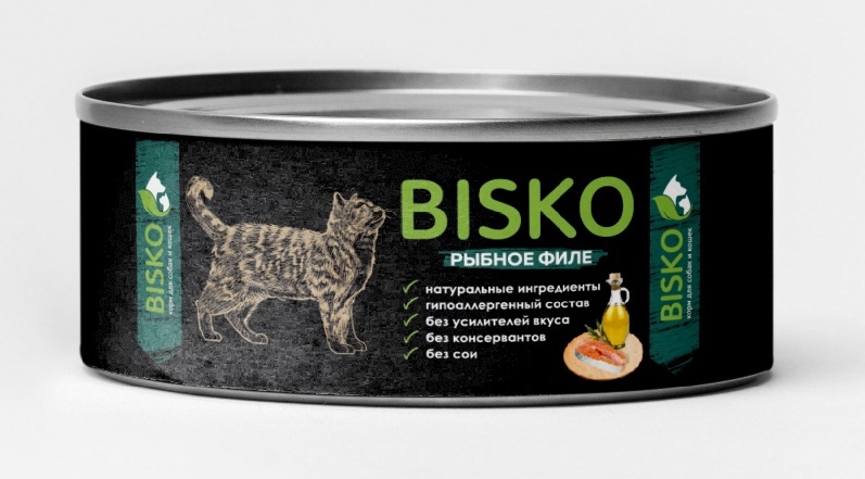 Консервированный корм для кошек BISKO "ФИЛЕ РЫБЫ" 200г.