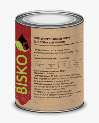Консервированный корм для собак BISKO с молочным ягненком 750 гр.